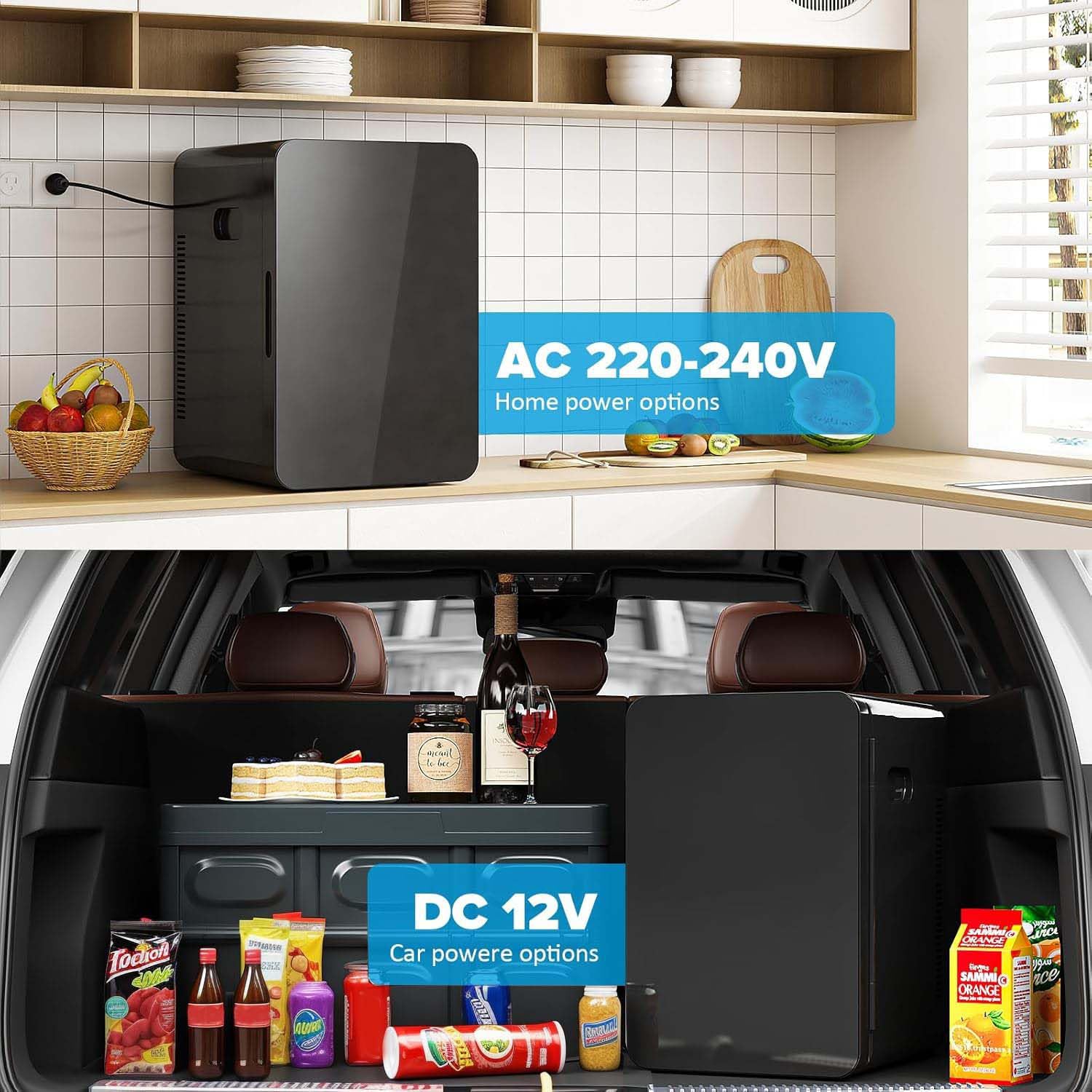 MoraRise Mini Fridge 22L/30 Cans Portable Cooler & Warmer Mini Fridge for Bedrooms with Adjustable Shelves, AC+12V DC Small Fridges for Office, Car, Travel,Home, Skincare, Drinks & Cosmetics (Black)