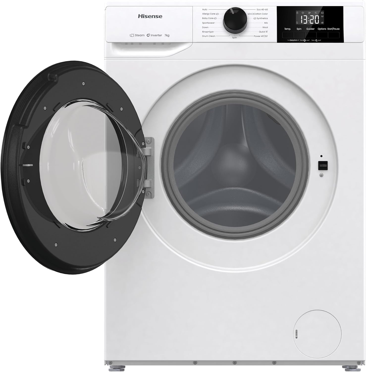 Hisense WF1G7021BW Freestanding 7 KG-Front Load Durable Inverter Washing Machine, Steam Wash-Quick Wash-15 Washing Programs-1200 RPM-White-Energy Rating B [Energy Class B]