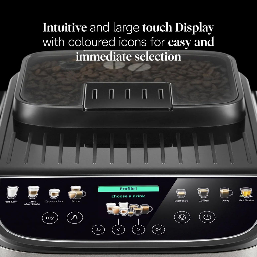 De’Longhi Magnifica Evo Next - Perfetto Automatic Coffee Machine with LatteCrema Automatic Milk Frothing, 13 One-Touch Drinks, Colour Touch Display, Silver Black (ECAM310.80.SB)