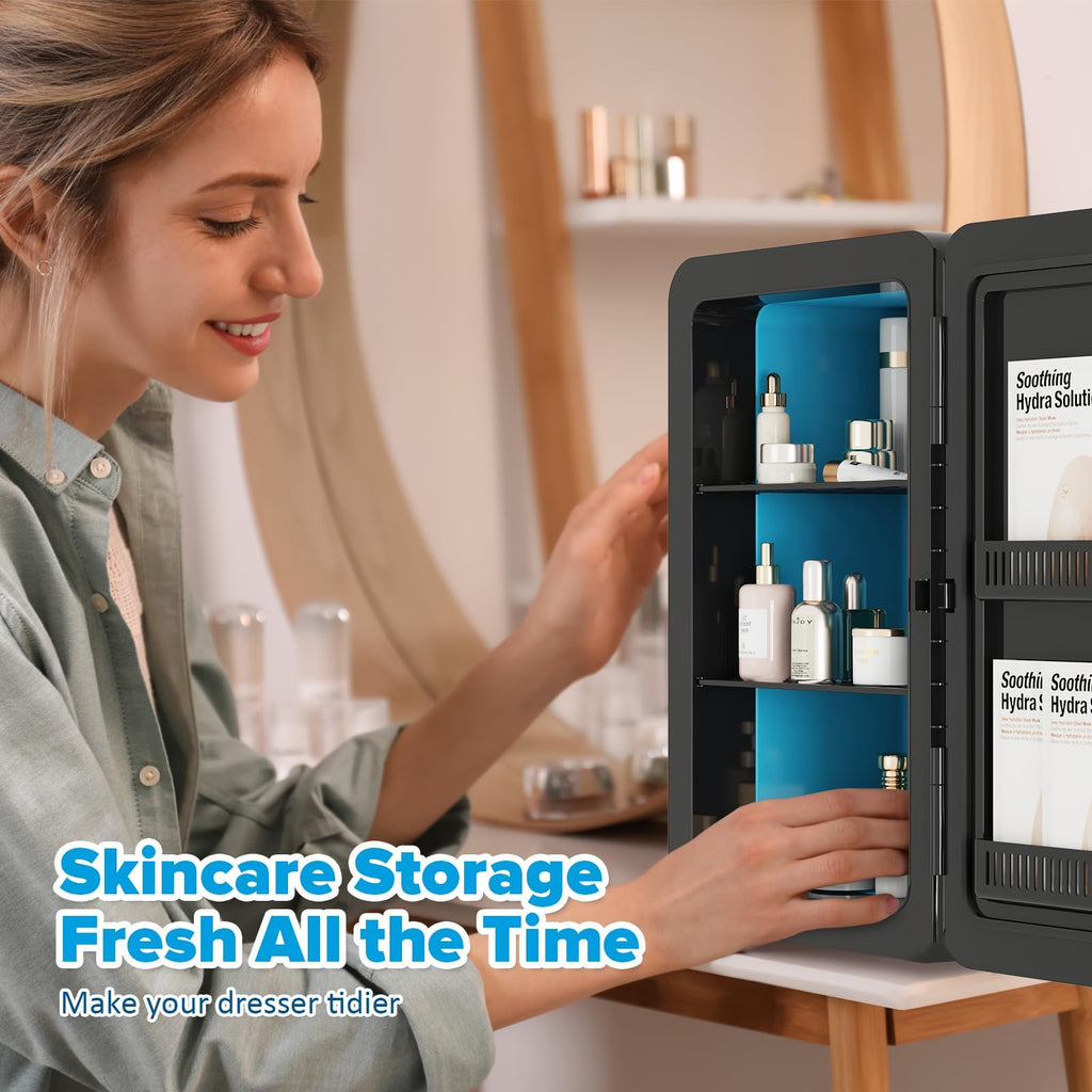 MoraRise Mini Fridge 22L/30 Cans Portable Cooler & Warmer Mini Fridge for Bedrooms with Adjustable Shelves, AC+12V DC Small Fridges for Office, Car, Travel,Home, Skincare, Drinks & Cosmetics (Black)