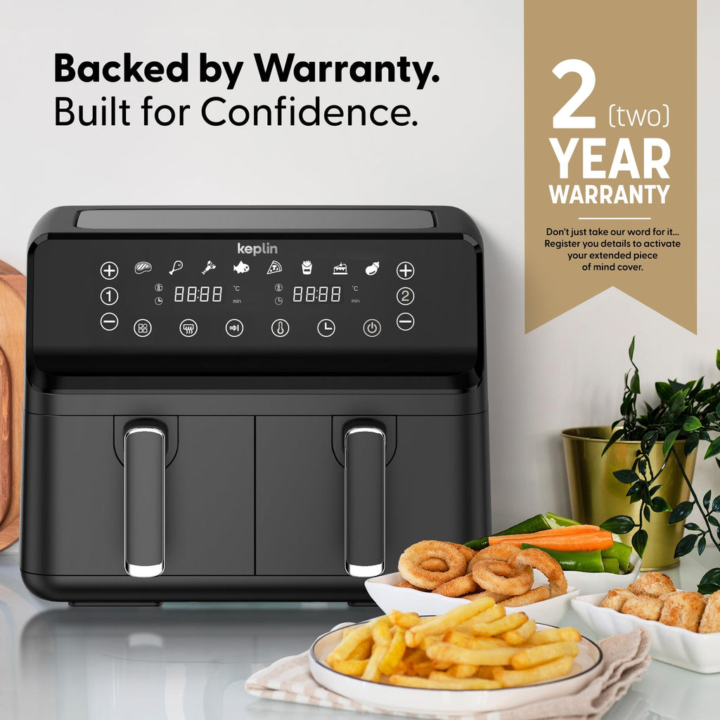 Keplin 9L Dual Zone Air Fryer - 8 in1 Cooking Functions - 2700W Energy-Saving Cooker - Extra-Large Capacity for Healthy Meals - Roast, Bake, Dehydrate, Reheat,- Family Size (9L)- 2 Years Warranty