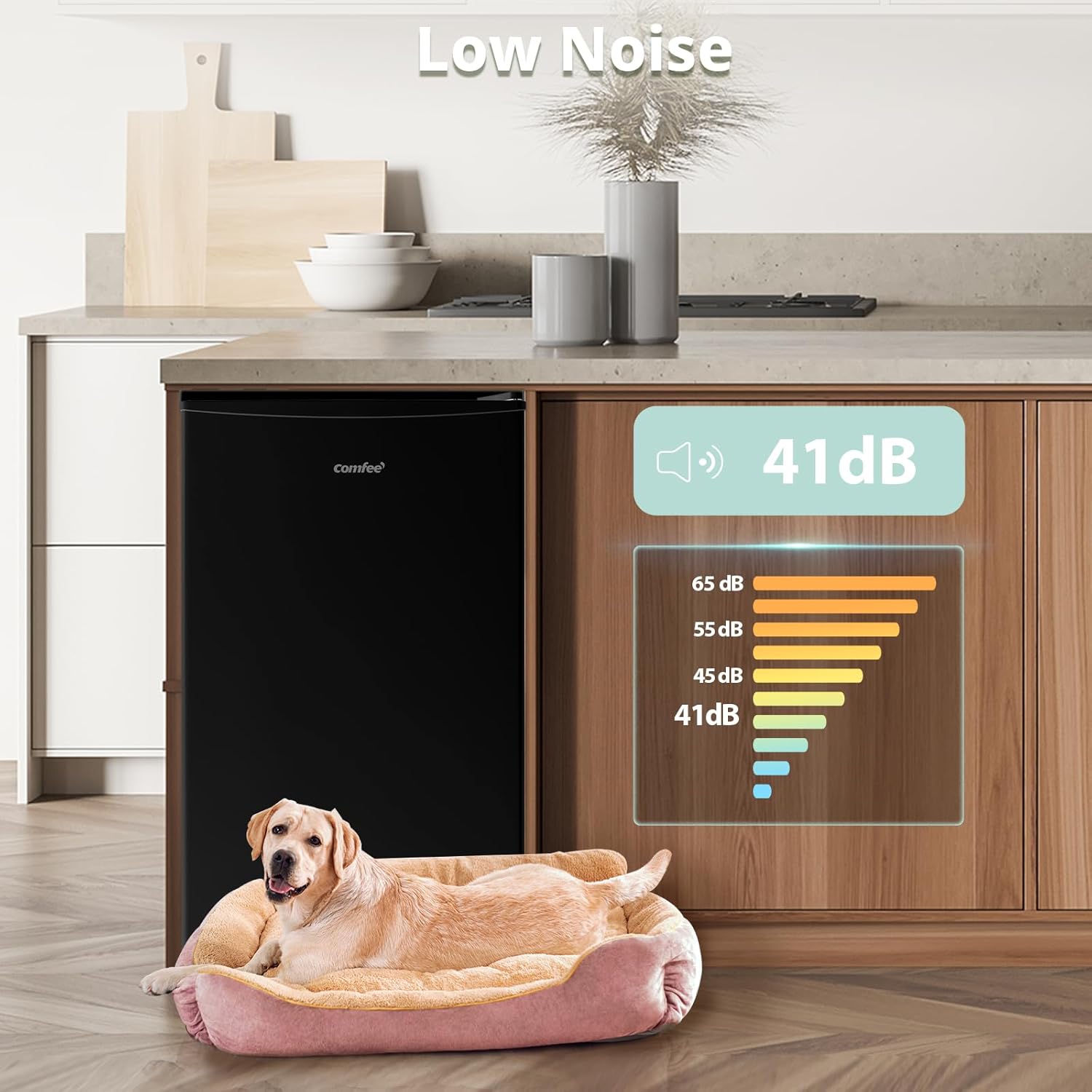 COMFEE' RCU60BL2UK(E) 60 Litre Freestanding Under Counter, 48cm Upright Freezer Adjustable Thermostat, Reversible Door, 4 Star Freezer Rating Drawer, Black [Energy Class E]