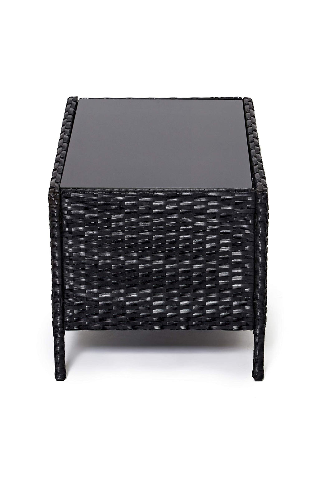 EVRE Black Rattan Garden Furniture Set Patio Conservatory Balcony Indoor Outdoor 4 Seater Piece Glass Top Coffee Table Modular Sofa Loveseat with Cushions