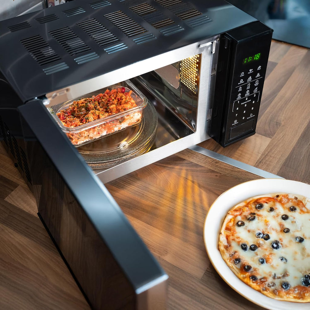 Hyundai 800W 20L Black Digital Microwave, Stainless Steel Interior, 11 Power Levels, Automatic Defrost, 6 Auto Cook Modes, Clock and Timer, Digital Controls, Easy Clean & Child Lock