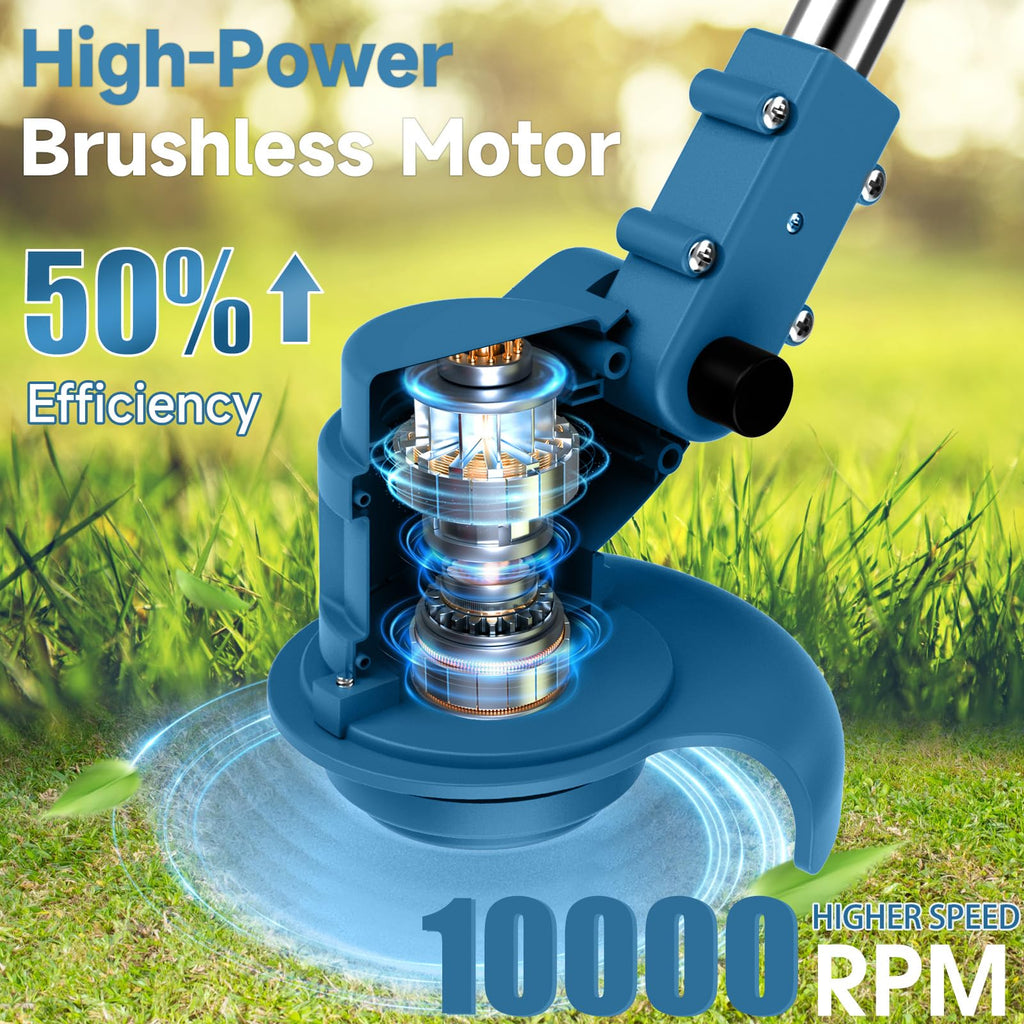 21V Cordless Strimmer, 700W Grass Trimmer with 2x 2000mAh Batteries, Lightweight Foldable Battery Strimmers Cordless with 26 Blades,90° Adjustable Head for Garden Lawn Weeding - Deep Blue